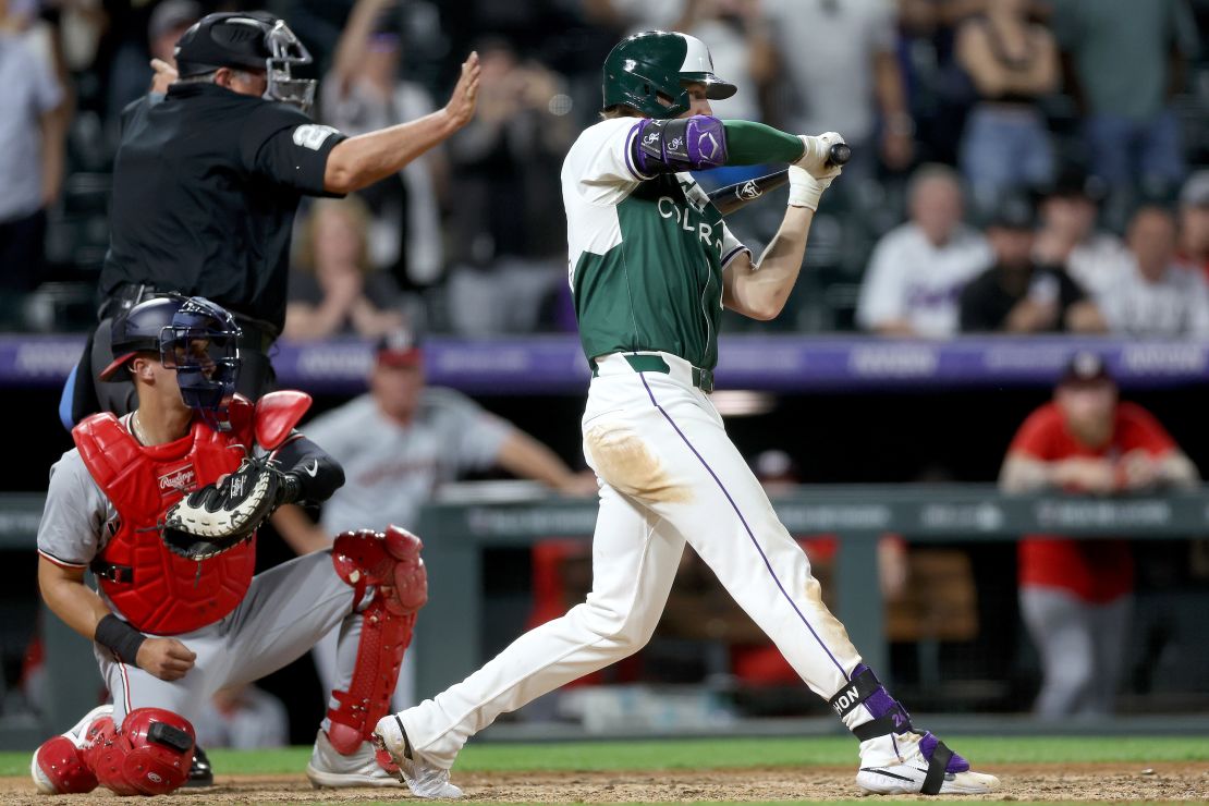 Home plate umpire Hunter Wendelstedt calls a pitch time clock violation.