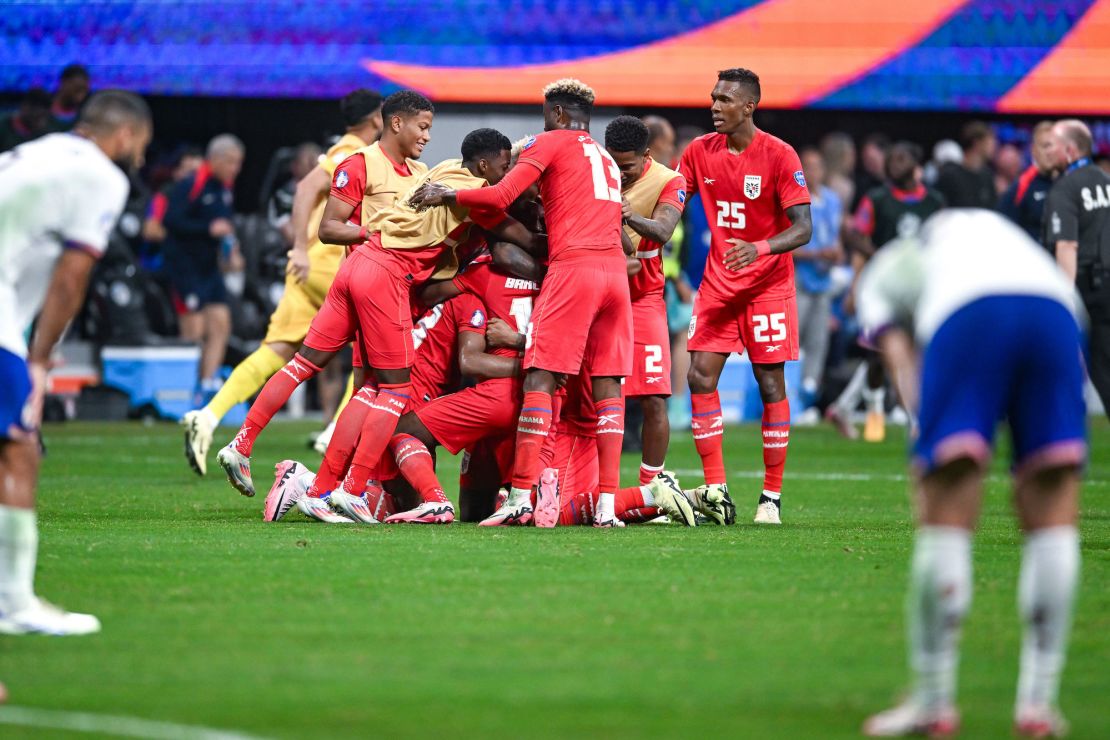 Panama players celebrate after beating the US at the Copa América.