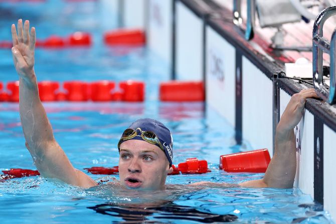 France's Léon Marchand celebrates after winning the 200-meter individual medley on Friday, August 2. It was his <a href="https://www.cnn.com/sport/live-news/paris-olympics-news-2024-08-02-24#h_fa357fc33aa32c725d7eabcf09658000">fourth gold medal of the Games</a>, and he finished with an Olympic-record time of 1:54.06.