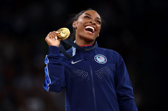 US gymnast <a href="https://www.cnn.com/2019/10/11/sport/gallery/simone-biles/index.html">Simone Biles</a> celebrates winning gold in the individual vault final on August 3.