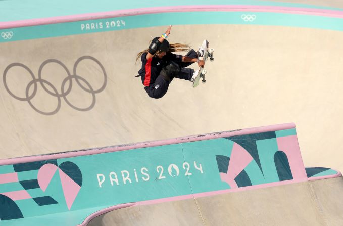 British skateboarder Sky Brown competes in the park event on August 6. <a href="https://www.cnn.com/sport/live-news/paris-olympics-news-2024-08-06#h_48ef77cf5df771b825d22563e0d20272">She would go on to win the bronze</a>.