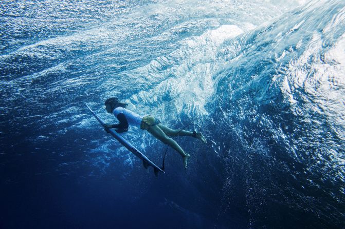 Australian surfer Molly Picklum trains in Tahiti on Sunday, July 21. Tahiti, an island in French Polynesia, <a href="https://www.cnn.com/2024/07/08/sport/tahiti-summer-olympics-2024/index.html">is hosting the Olympic surfing competition</a>.