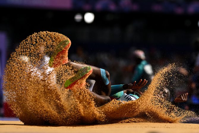 Charisma Taylor of the Bahamas competes in the women's triple jump qualification event on August 2.