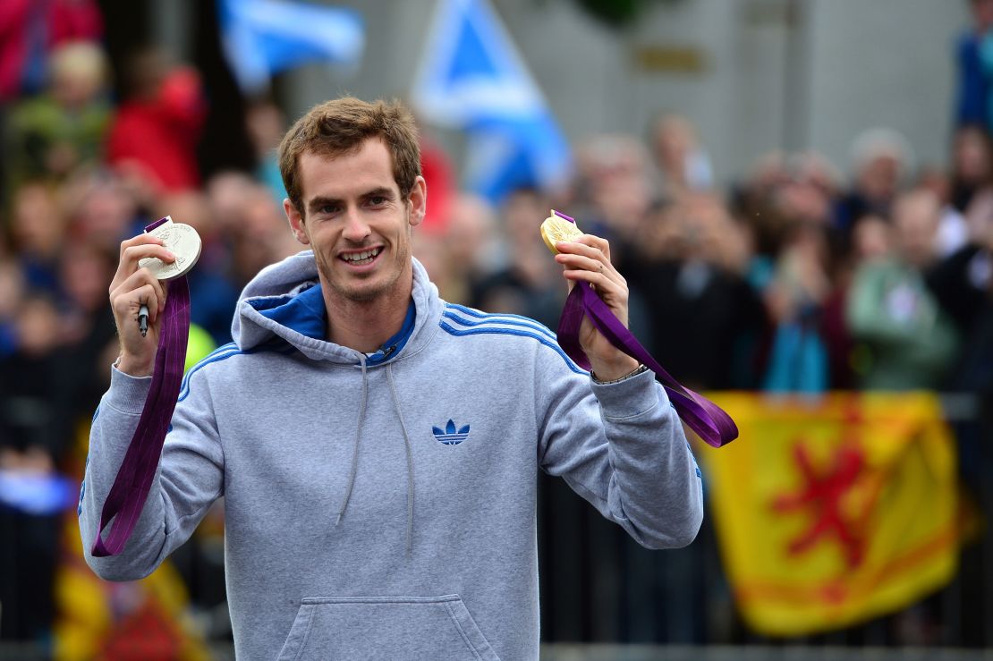 Murray celebrating winning two medals at the London Games in 2012.