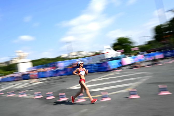 China's Yang Jiayu competes in the 20-kilometer race walk, <a href="https://www.cnn.com/sport/live-news/paris-olympics-news-2024-08-01-24#h_5c9822d7a3145cec283cd7a5991aa708">which she won</a> on August 1.