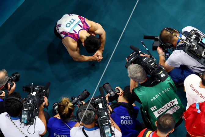 Carlos Edriel Yulo reacts to the results of the men's gymnastics floor exercise final on August 3. He made history as the <a href="https://www.cnn.com/sport/live-news/paris-olympics-news-2024-08-03#h_e5352ed538adfc45f128c55166e70cd4">first man from the Philippines to ever win an Olympic gold medal</a>.