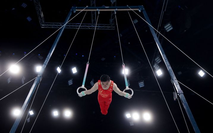 China's <a href="https://www.cnn.com/sport/live-news/paris-olympics-news-2024-08-04#h_7b011acc3d01328c88edec119467b22b">Liu Yang competes</a> in the men's rings final on August 4. He earned his second-straight Olympic gold medal in the event after taking the top spot in Tokyo three years ago.