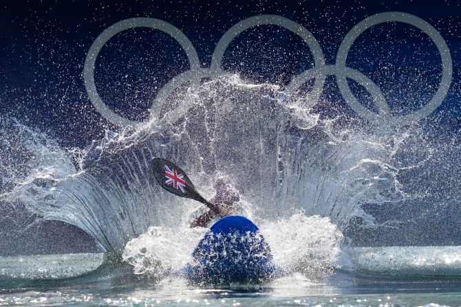 British kayaker Kimberley Woods competes in the women's kayak cross time trial on August 2.