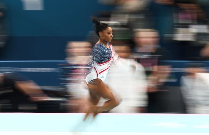 Biles sprints during her vault attempt.