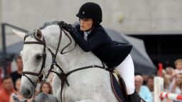 US Jessica Springsteen competes in the Jumping International of Monaco horse jumping competition as part of the Global Champions Tour on June 24, 2017 in Monaco. / AFP PHOTO / VALERY HACHE        (Photo credit should read VALERY HACHE/AFP/Getty Images)