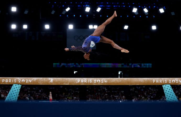 US gymnast Simone Biles competes on the balance beam during the individual all-around on Thursday, August 1. <a href="https://www.cnn.com/2024/08/01/sport/gallery/simone-biles-olympic-all-around">She won the gold</a>.