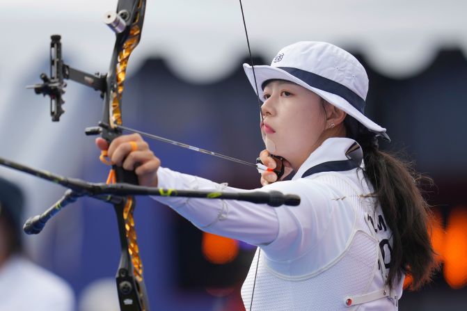 South Korea’s Lim Si-hyeon competes in archery on July 25. <a href="https://www.espn.com/olympics/story/_/id/40637622/lim-si-hyeon-leads-dominant-south-korea-archery-team-wr" target="_blank">She shot a world and Olympic record 694</a> in the individual ranking round.