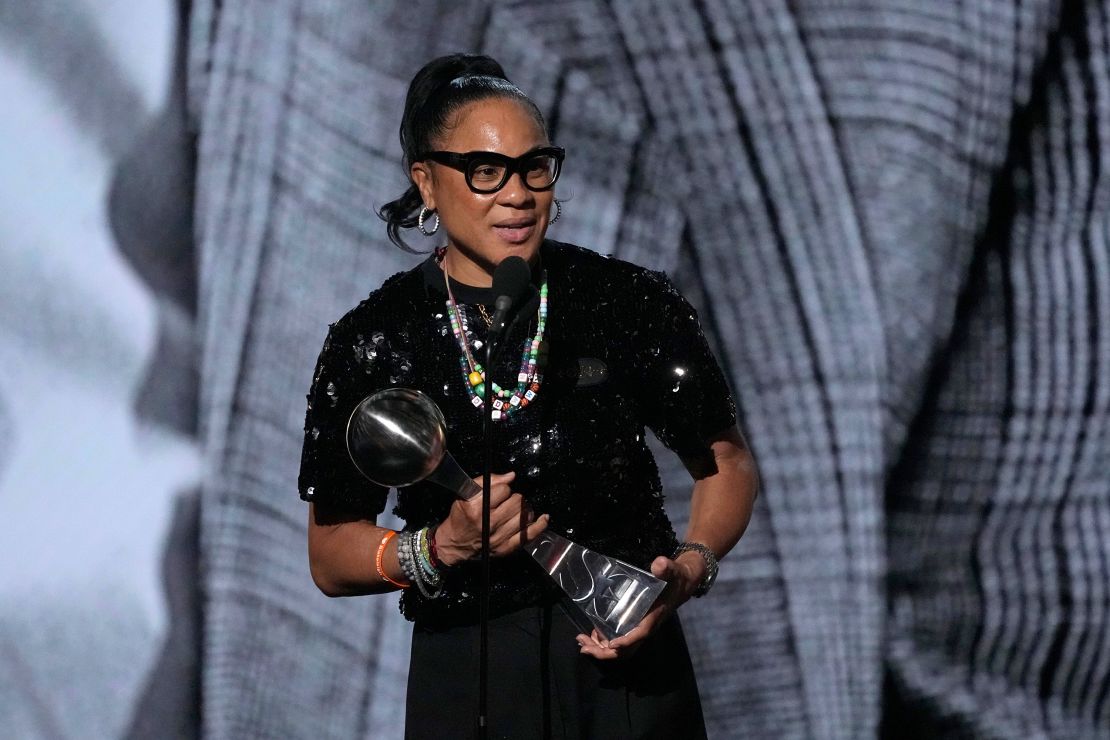 South Carolina head coach Dawn Staley after receiving the Jimmy V Award for Perseverance during the ESPYs.