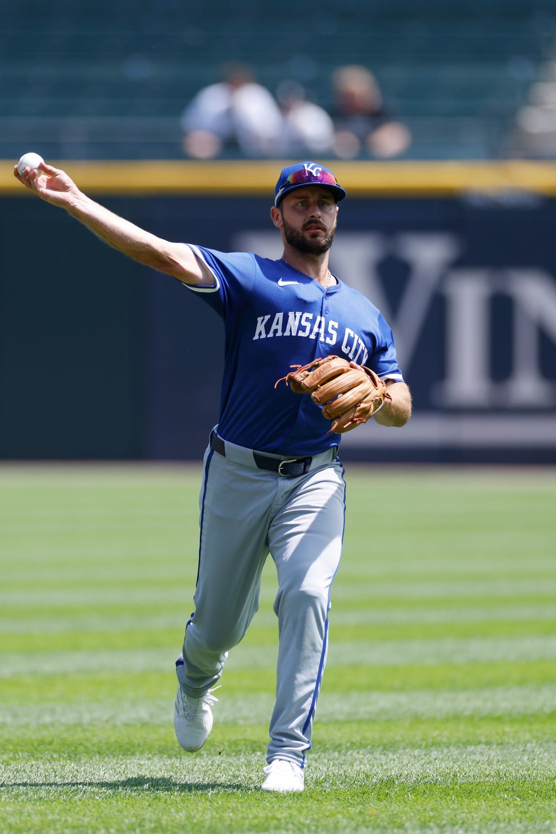 DeJong warms up before his Royals debut.