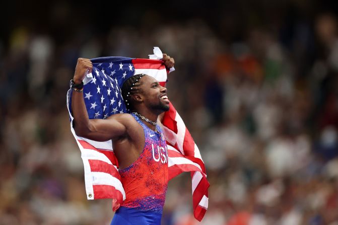 American sprinter <a href="https://www.cnn.com/sport/live-news/paris-olympics-news-2024-08-04#h_9a0ada95b6efa25885bf5889285a0d7e">Noah Lyles</a> celebrates winning the gold medal in the men's 100-meter race Sunday, August 4. Lyles’ victory <a href="https://www.cnn.com/sport/live-news/paris-olympics-news-2024-08-04#h_3cb9456f17bdb7beafa32d2d3678f7c1">ends a 20-year Olympic gold medal drought</a> for the US in this race.