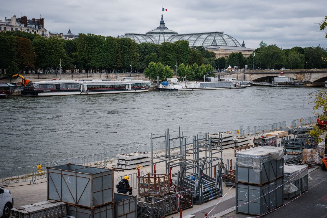 Ongoing construction works for the upcoming 2024 Olympic and Paralympic Games on the banks of the River Seine on July 1, 2024.