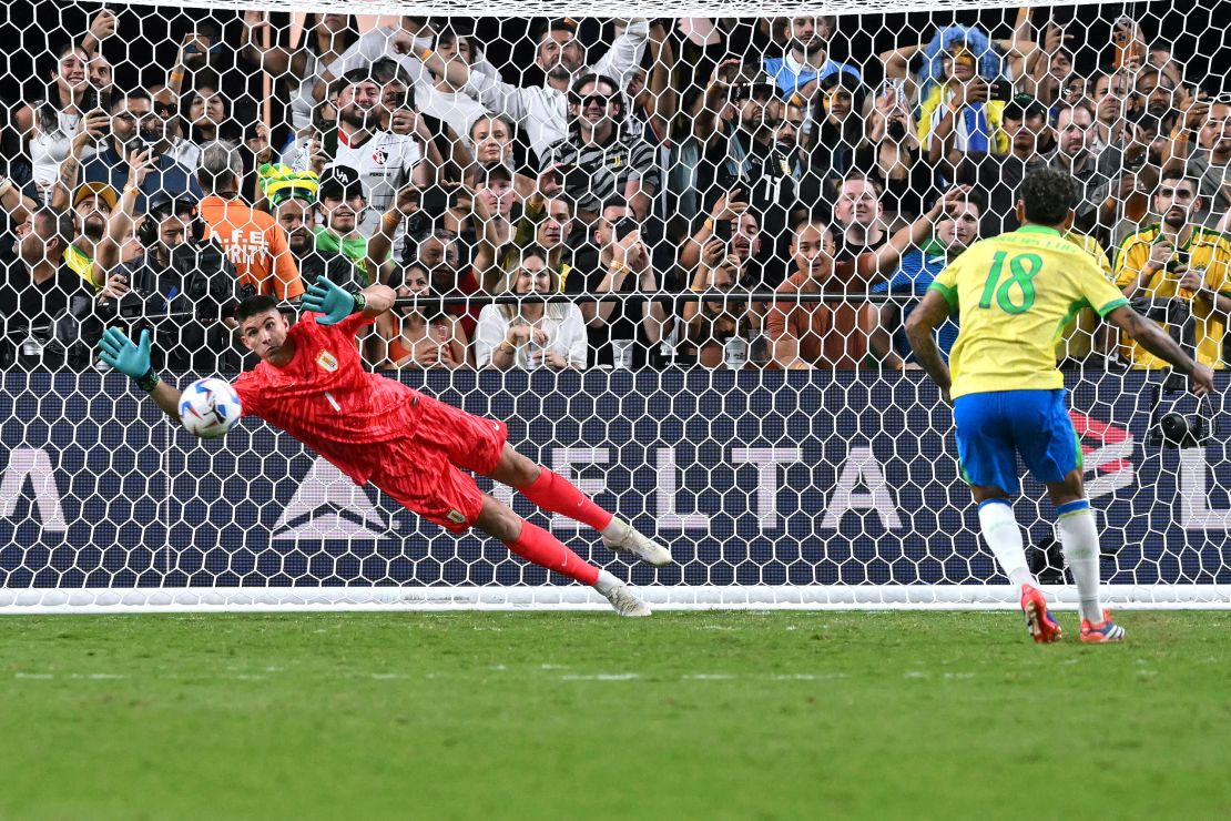 Douglas Luiz hit the post with his penalty in the shootout.