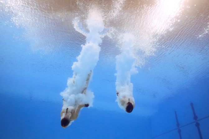 British divers Andrea Spendolini-Sirieix and Lois Toulson compete in the synchronized 10-meter platform event on July 31. They won the bronze.