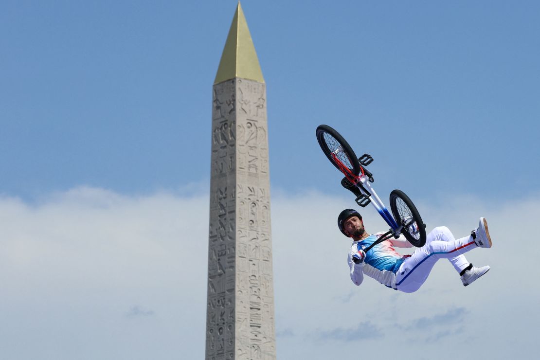 France's Anthony Jeanjean competes in the Men's Cycling BMX Freestyle Park Final during the Paris 2024 Olympic Games in Paris, on July 31, 2024.