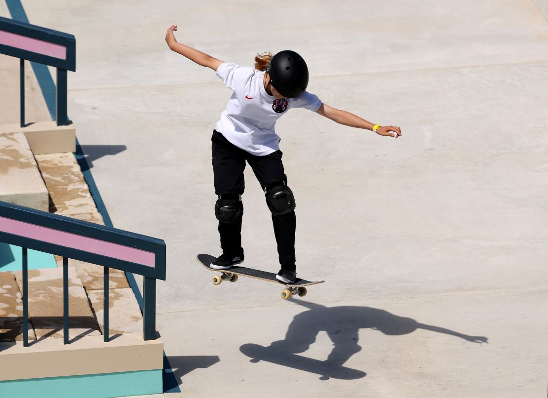 Yoshizawa competes in the women's street preliminary round at the Place de la Concorde in Paris, France.