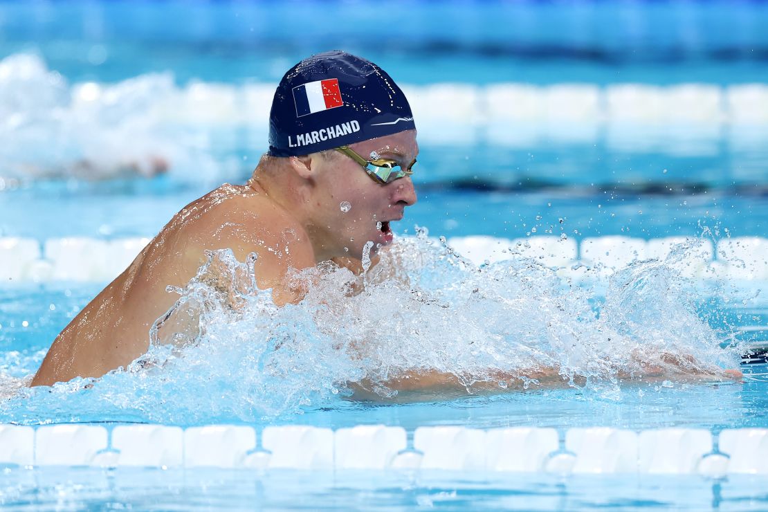 NANTERRE, FRANCE - JULY 31: Leon Marchand of Team France competes in the Men's 200m Breaststroke Final on day five of the Olympic Games Paris 2024 at Paris La Defense Arena on July 31, 2024 in Nanterre, France. (Photo by Maddie Meyer/Getty Images)