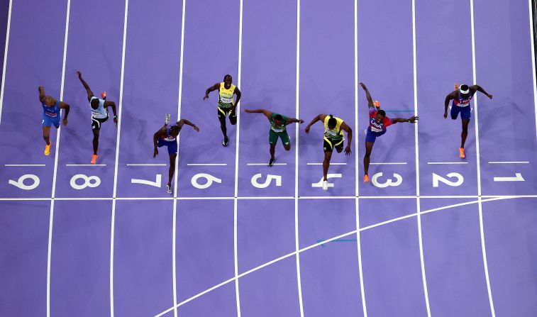 The men's 100-meter race <a href="https://www.cnn.com/2024/08/04/sport/noah-lyles-100-meter-gold-medal-spt/index.html">was incredibly close</a> and came down to a photo finish. Lyles was in Lane 7. Silver medalist Kishane Thompson of Jamaica was in Lane 4.