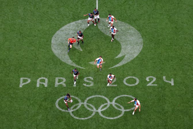 Fiji's Selestino Ravutaumada carries the ball during the rugby sevens final against France on July 27. France won the match for <a href="https://www.cnn.com/sport/live-news/paris-olympics-news-2024-07-27#h_d459e9fe5b9949f1ac2cee5f45330804">its first gold medal of these Games</a>.