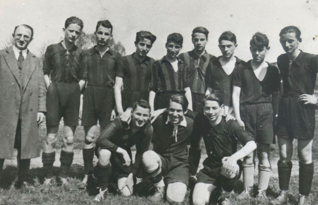 Teenage Freeman, third from left, with football team in Berlin.