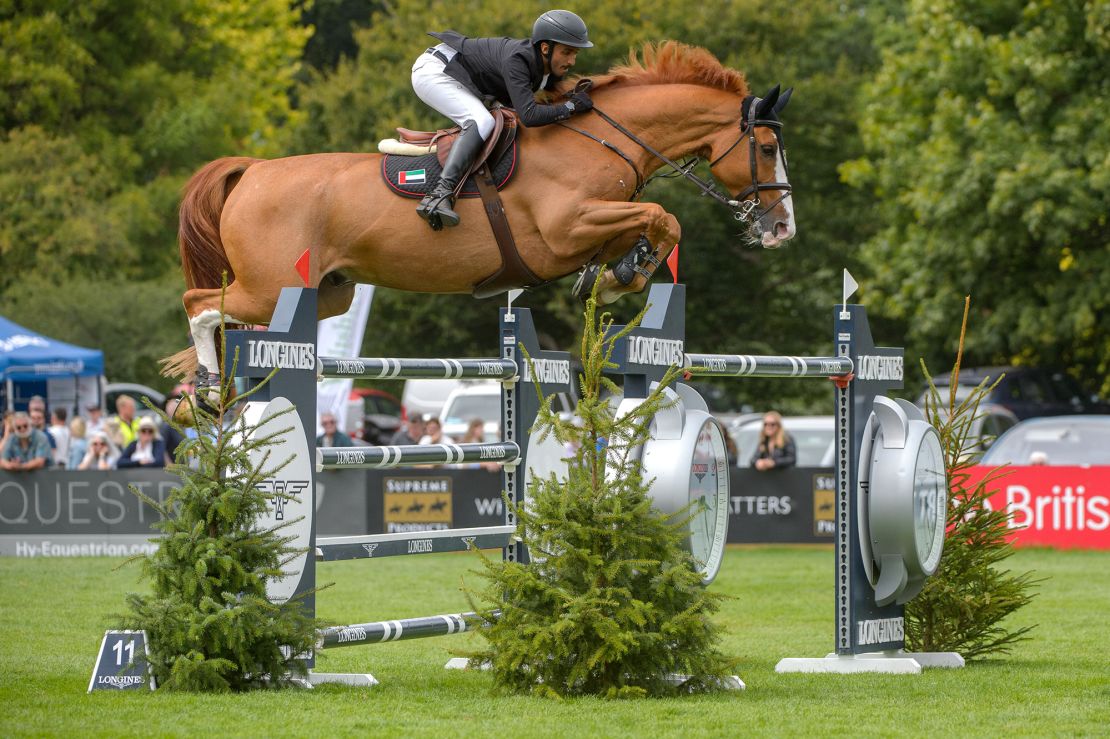 Al Marzouqi in action at The Longines Royal International Horse Show, staged at The All England Jumping Course in West Sussex, UK, in July 2022.