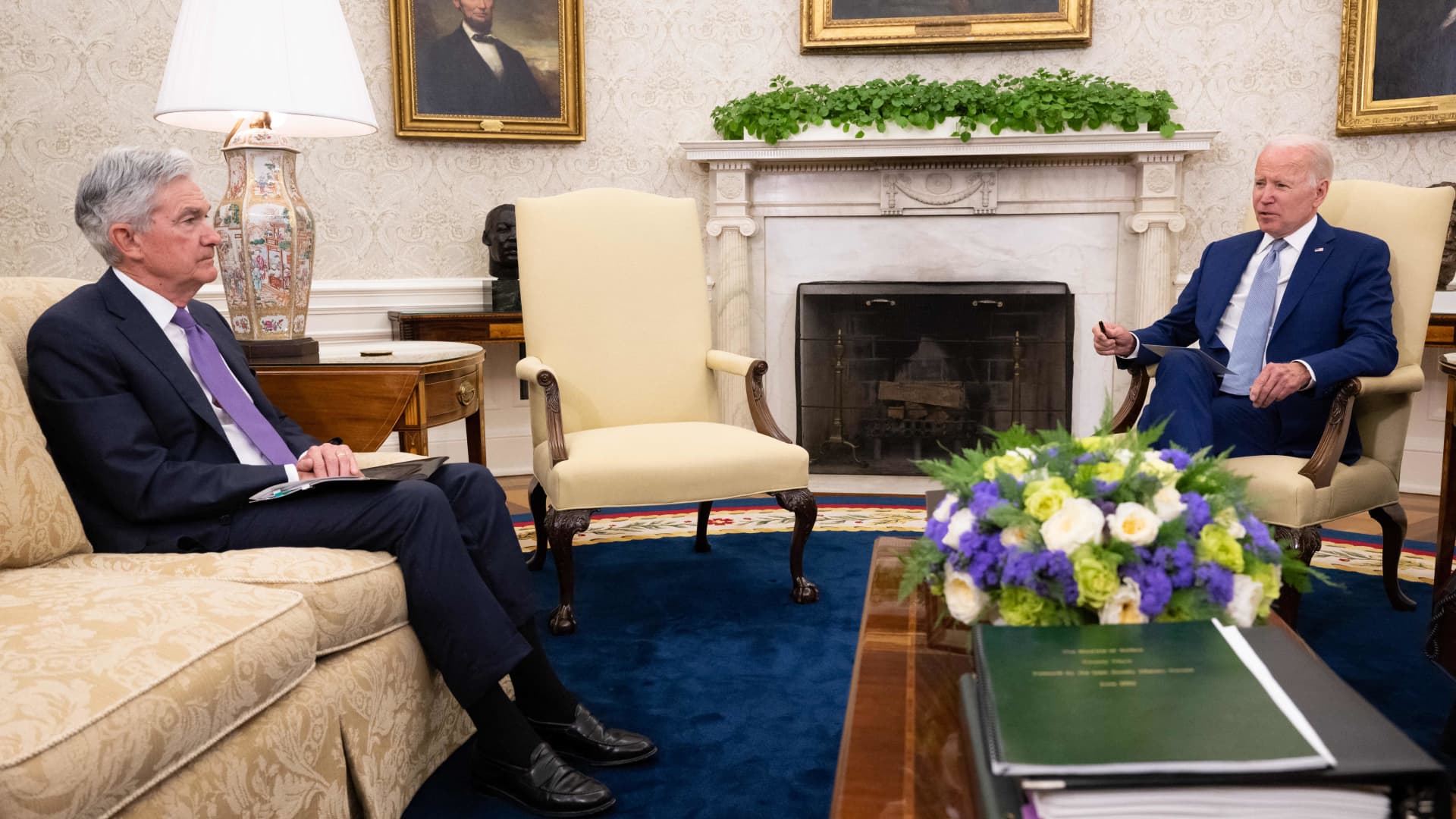 Biden claims he’s ‘never once spoken’ to Powell as president, but they met in Oval Office in 2022