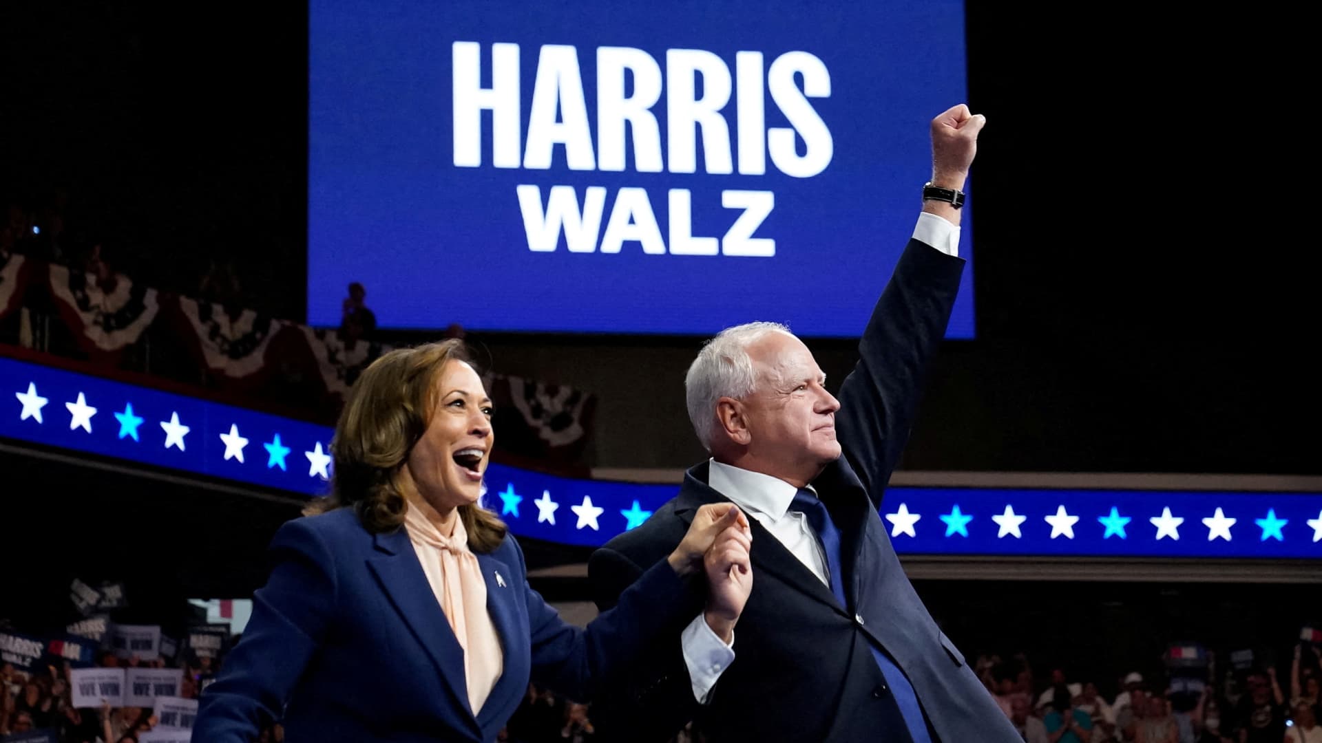 Harris and Walz make Trump focus at Democratic ticket’s first rally