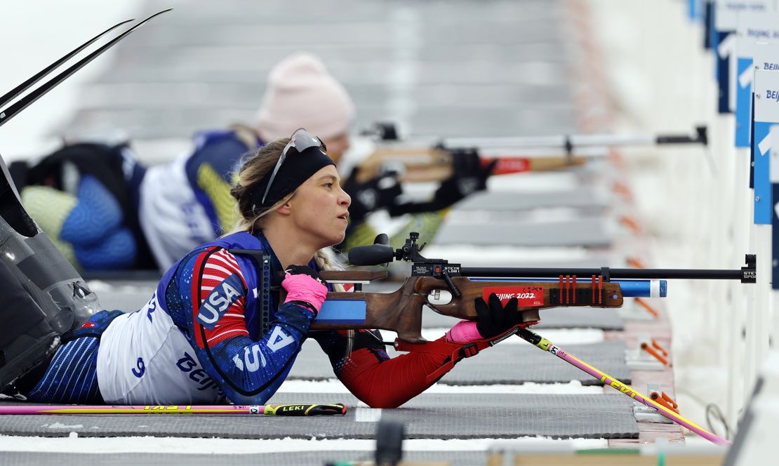 Oksana Masters competing in the Para Biathlon at Beijing 2022.