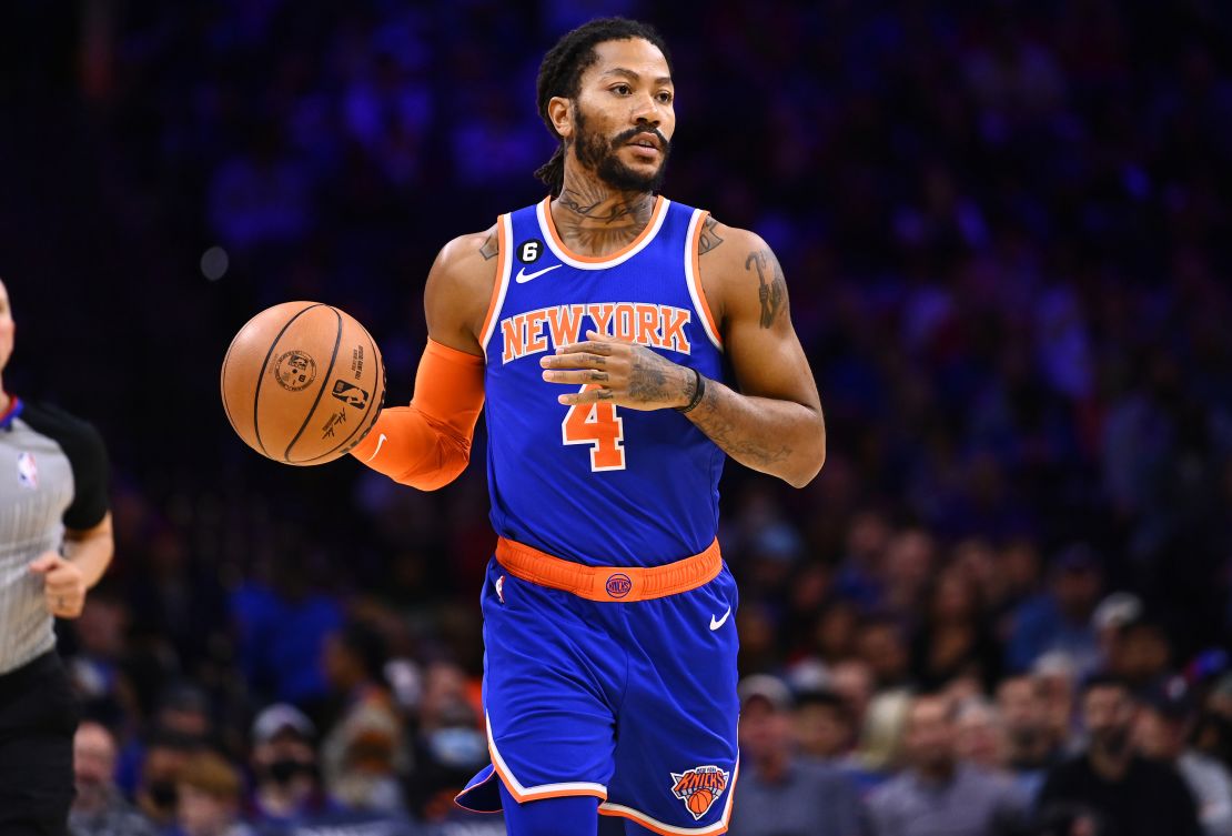 Rose, seen here with the New York Knicks in 2022, became the youngest winner of the Most Valuable Player award in NBA history in 2011.