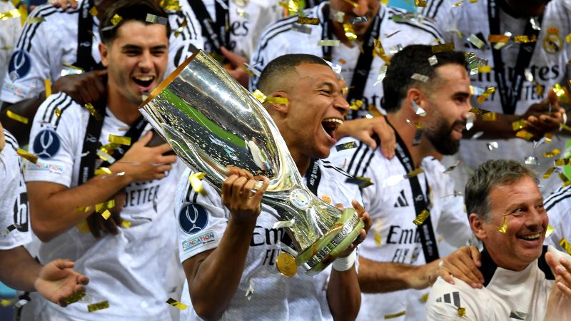 ‘A magical night’: Kylian Mbappé scores first Real Madrid goal in UEFA Super Cup victory over Atalanta