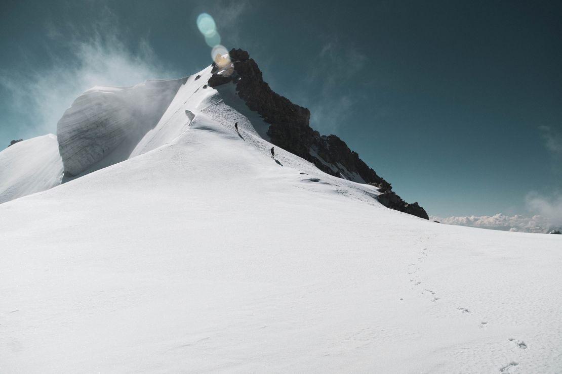 Climbers including Kilian Jornet of Spain trek through Mont Blanc du Tacul, France.