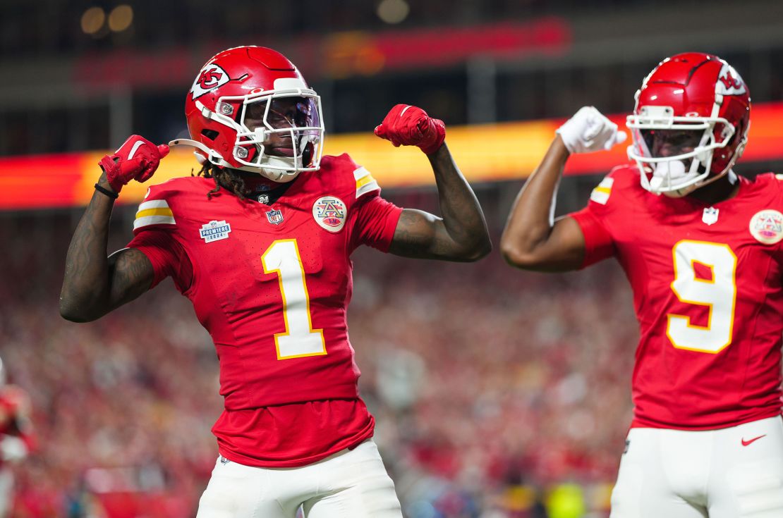 Worthy (1) celebrates with wide receiver JuJu Smith-Schuster (9) after scoring a touchdown during the second half against the Baltimore Ravens.