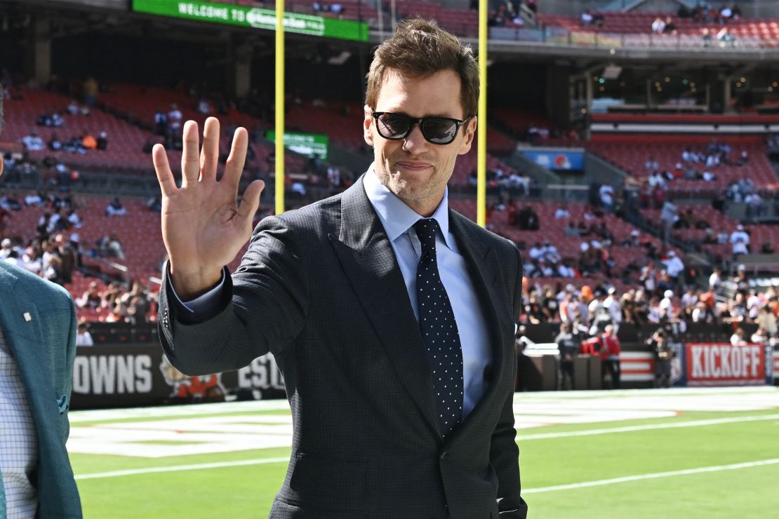 Sep 8, 2024; Cleveland, Ohio, USA; Fox Sports broadcaster Tom Brady greets fans before the game between the Cleveland Browns and the Dallas Cowboys at Huntington Bank Field. Mandatory Credit: Ken Blaze-Imagn Images