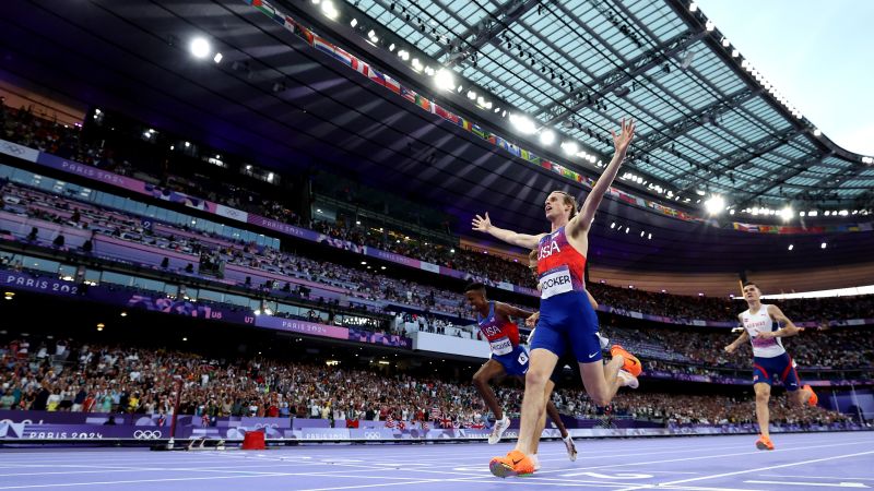 USA’s Cole Hocker produces one of the upsets of the Paris Olympics to win 1,500-meter gold