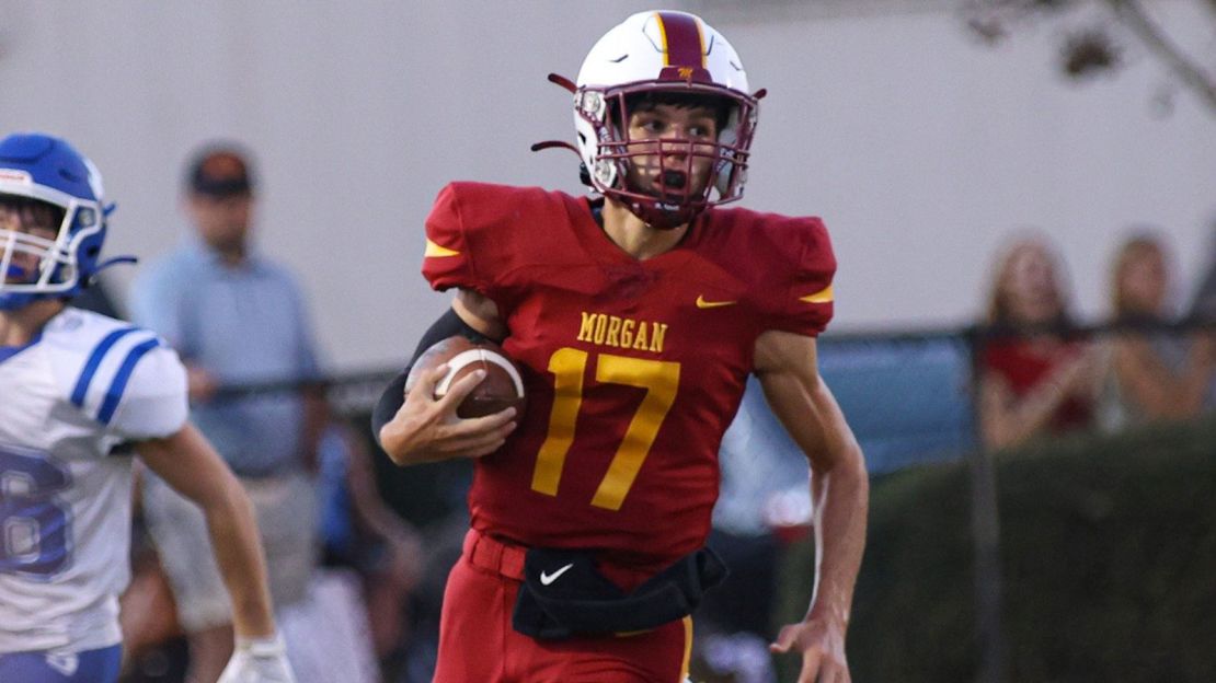 Caden Tellier carries the ball during the Morgan Academy football game in Selma, Alabama, on August 23.