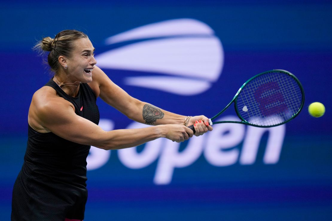 Aryna Sabalenka in Thursday's semifinal match against Emma Navarro.