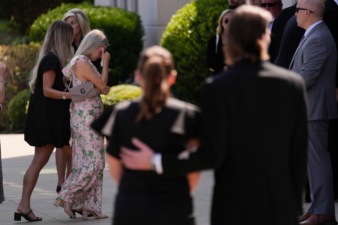 Mourners arrive for the joint funeral of NHL player Johnny Gaudreau and his brother Matthew Gaudreau.