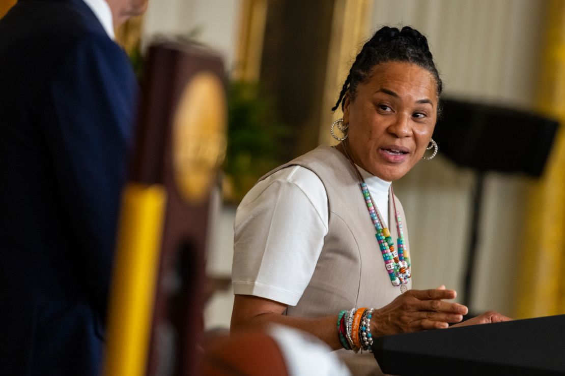 University of South Carolina's women's basketball head coach Dawn Staley addresses President Biden.