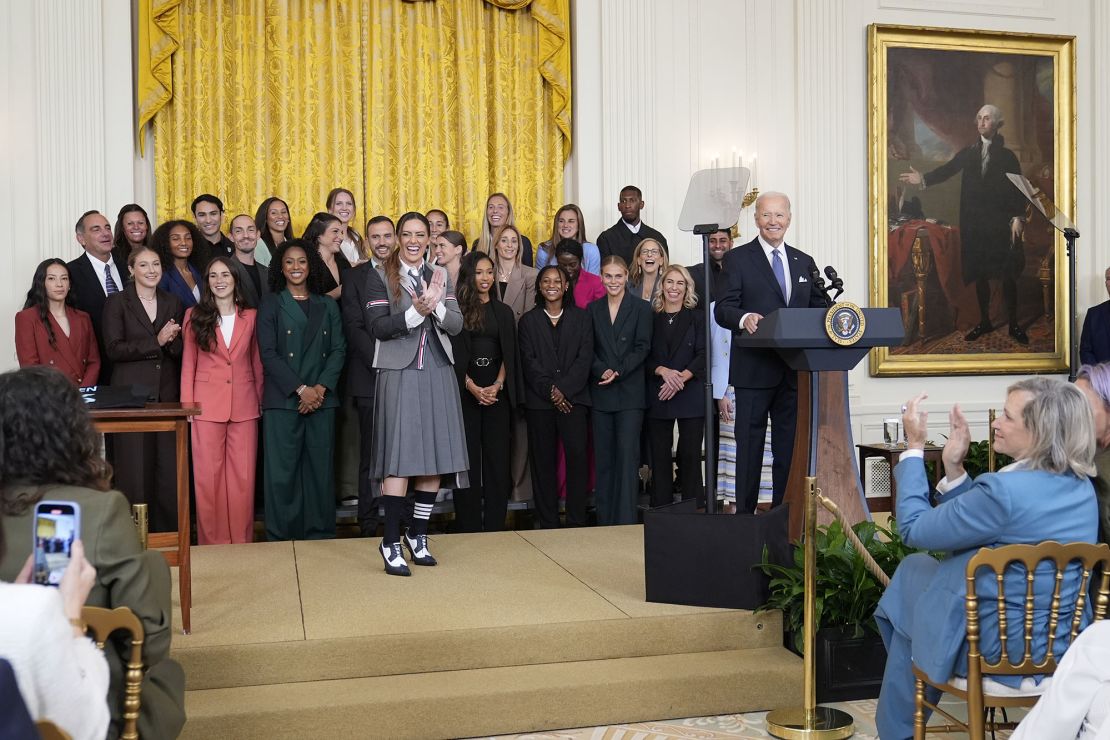 Biden speaks during the event at the White House.