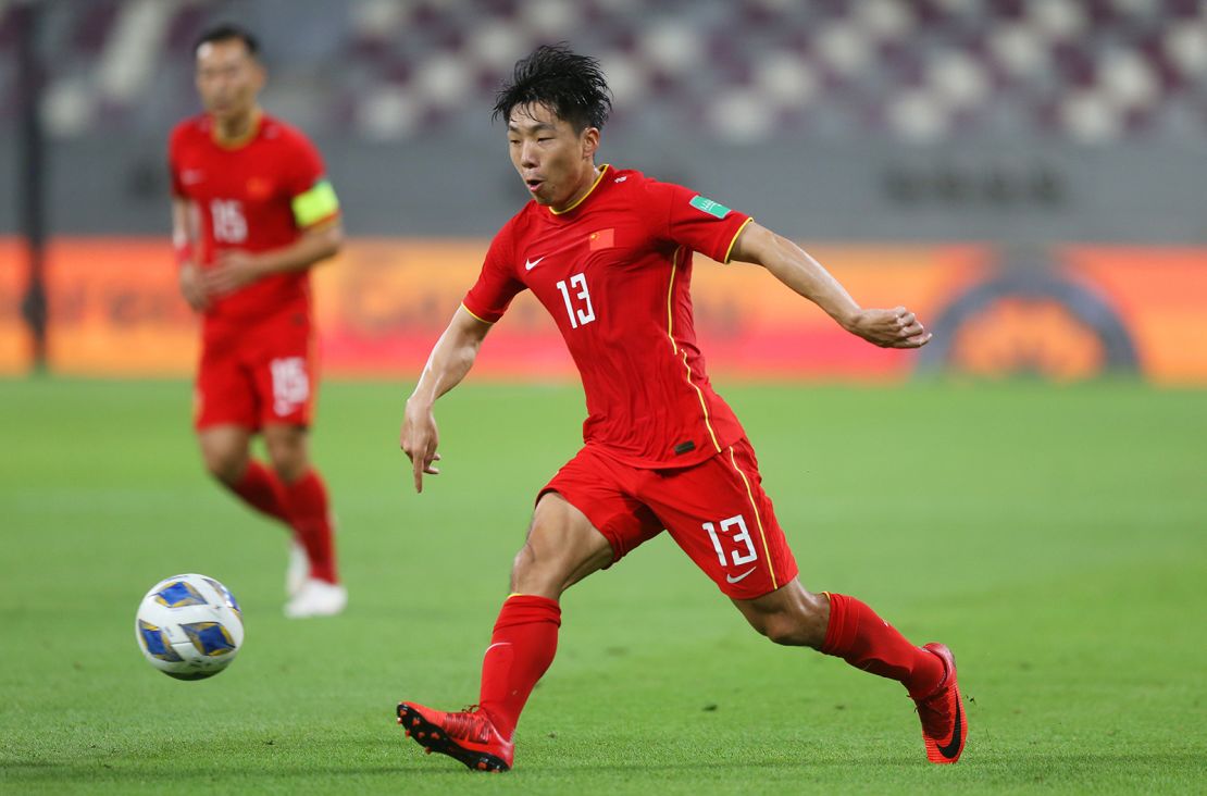 Jin Jingdao during the 2022 FIFA World Cup Qualifier match between Australia and China on September 2, 2021 in Doha, Qatar.