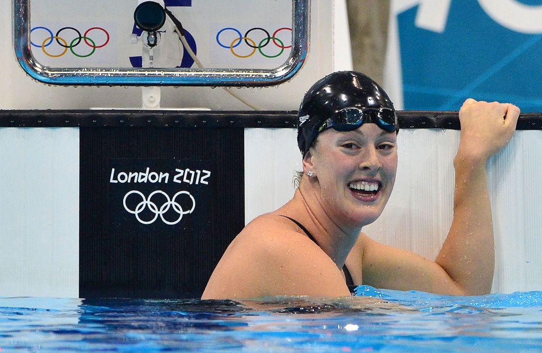 Allison Schmitt celebrates after winning the women's 200m freestyle at the 2012 Olympics.