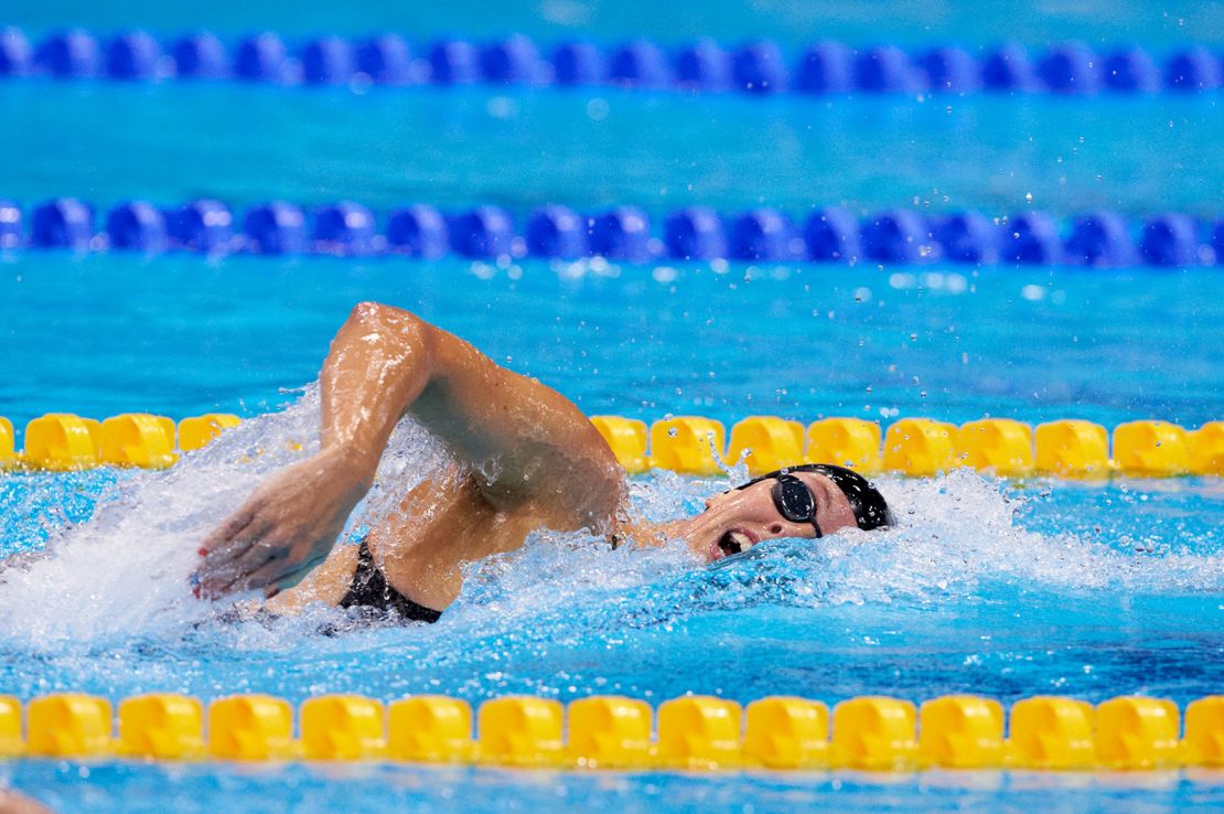 Schmitt in action during the women's 4x200m freestyle relay final in London.