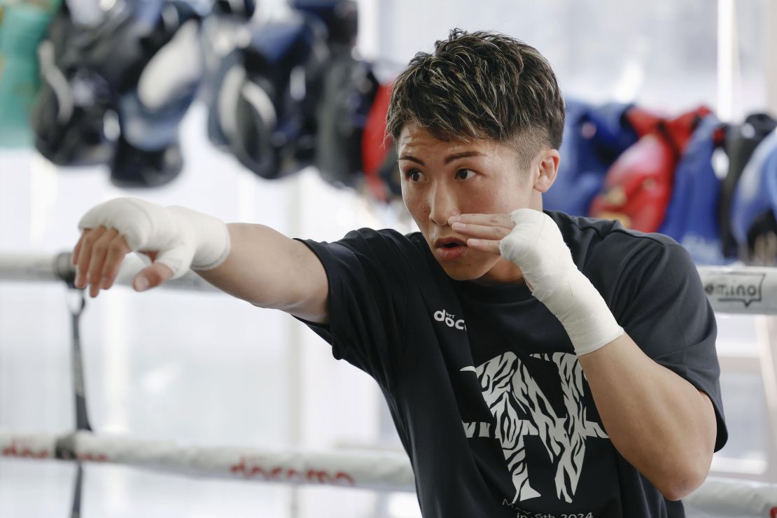 Inoue participates in an open training session at Ohashi Boxing Gym in Yokohama on May 29.