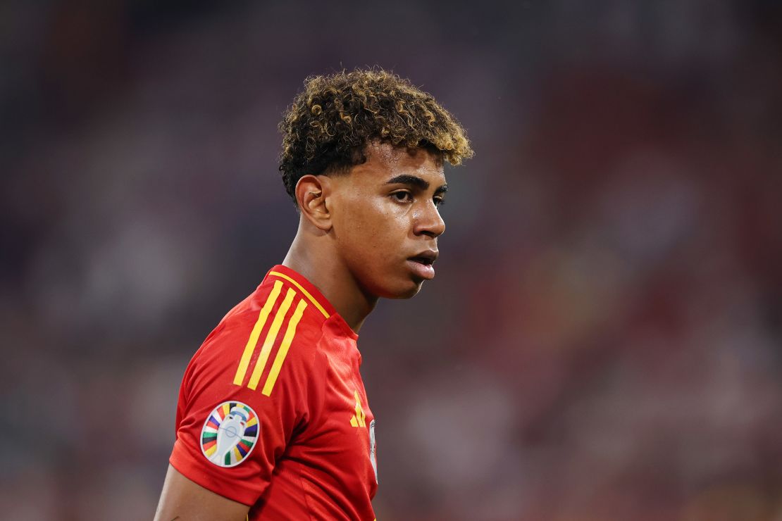 Lamine Yamal during a match between Spain and France at Munich Football Arena at Euro 2024 on July 9.