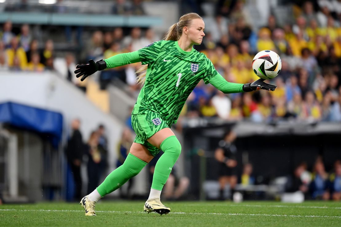 Hampton takes a goal kick during the Euro 2025 qualifying match between England and Sweden.