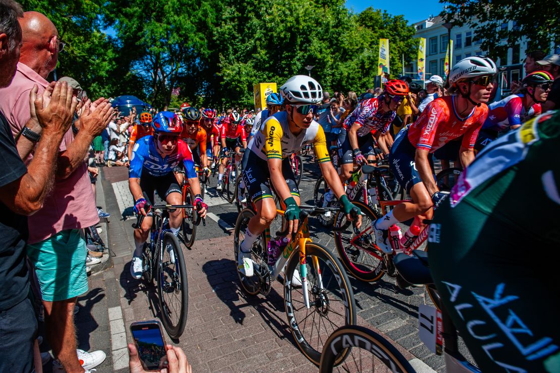 Cycling fans watch the opening stage of the Le Tour de France Femmes 2024 in Rotterdam, Netherlands, on August 12, 2024. (Photo by Romy Arroyo Fernandez/NurPhoto via Getty Images)